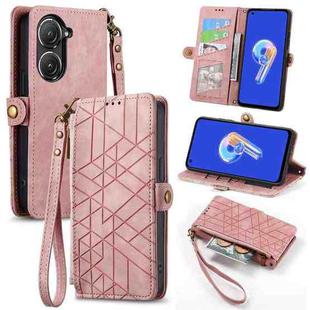 For ASUS Zenfone 9 Geometric Zipper Wallet Side Buckle Leather Phone Case(Pink)