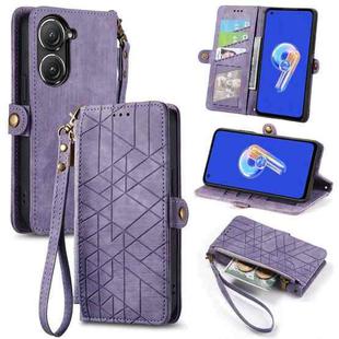 For ASUS Zenfone 9 Geometric Zipper Wallet Side Buckle Leather Phone Case(Purple)