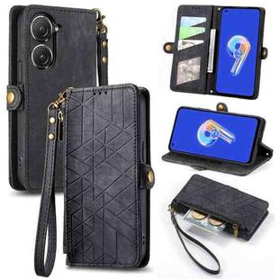 For ASUS Zenfone 9 Geometric Zipper Wallet Side Buckle Leather Phone Case(Black)