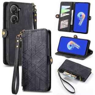 For ASUS Zenfone 10 Geometric Zipper Wallet Side Buckle Leather Phone Case(Black)