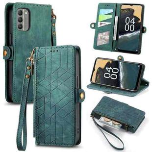 For Nokia G400 Geometric Zipper Wallet Side Buckle Leather Phone Case(Green)