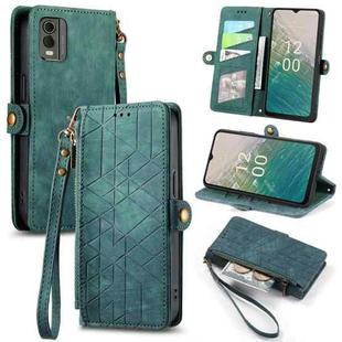For Nokia C32 Geometric Zipper Wallet Side Buckle Leather Phone Case(Green)