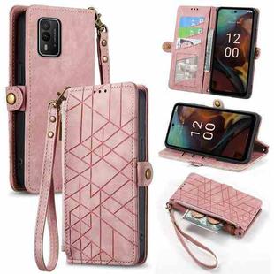 For Nokia XR21 Geometric Zipper Wallet Side Buckle Leather Phone Case(Pink)