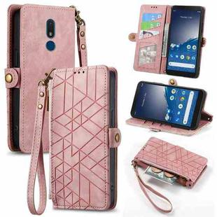 For Nokia C3 Geometric Zipper Wallet Side Buckle Leather Phone Case(Pink)