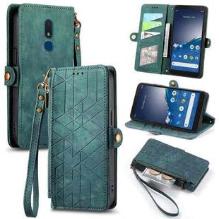 For Nokia C3 Geometric Zipper Wallet Side Buckle Leather Phone Case(Green)