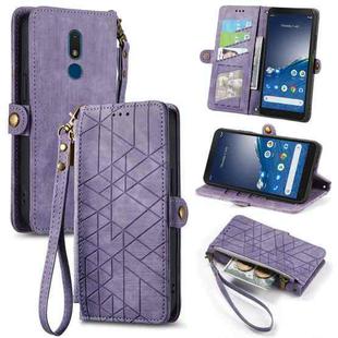 For Nokia C3 Geometric Zipper Wallet Side Buckle Leather Phone Case(Purple)