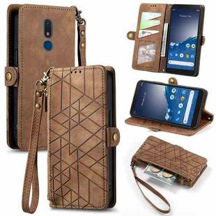 For Nokia C3 Geometric Zipper Wallet Side Buckle Leather Phone Case(Brown)