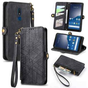For Nokia C3 Geometric Zipper Wallet Side Buckle Leather Phone Case(Black)