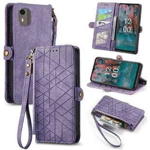 For Nokia C12 Geometric Zipper Wallet Side Buckle Leather Phone Case(Purple)