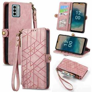 For Nokia G22 Geometric Zipper Wallet Side Buckle Leather Phone Case(Pink)