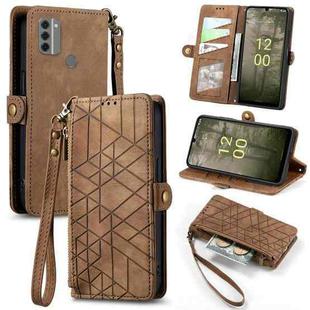 For Nokia C31 Geometric Zipper Wallet Side Buckle Leather Phone Case(Brown)