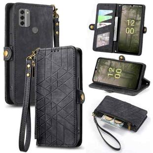 For Nokia C31 Geometric Zipper Wallet Side Buckle Leather Phone Case(Black)