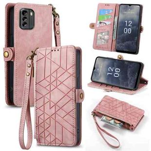 For Nokia G60 5G Geometric Zipper Wallet Side Buckle Leather Phone Case(Pink)