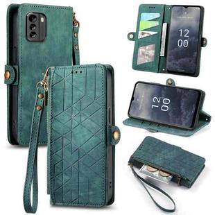 For Nokia G60 5G Geometric Zipper Wallet Side Buckle Leather Phone Case(Green)