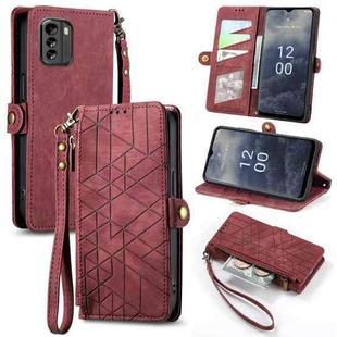 For Nokia G60 5G Geometric Zipper Wallet Side Buckle Leather Phone Case(Red)