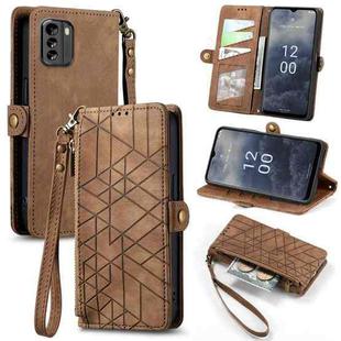 For Nokia G60 5G Geometric Zipper Wallet Side Buckle Leather Phone Case(Brown)