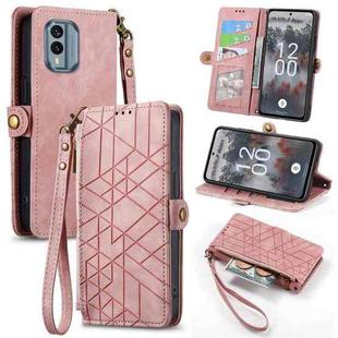 For Nokia X30 5G Geometric Zipper Wallet Side Buckle Leather Phone Case(Pink)