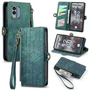 For Nokia X30 5G Geometric Zipper Wallet Side Buckle Leather Phone Case(Green)