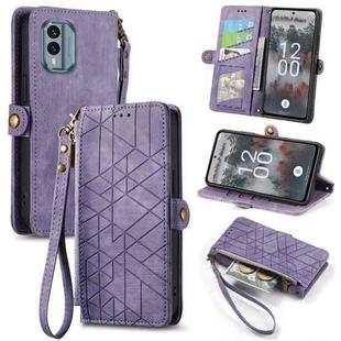 For Nokia X30 5G Geometric Zipper Wallet Side Buckle Leather Phone Case(Purple)
