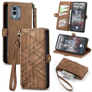 For Nokia X30 5G Geometric Zipper Wallet Side Buckle Leather Phone Case(Brown)