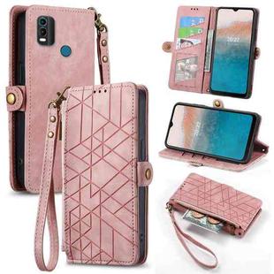For Nokia C21 Plus Geometric Zipper Wallet Side Buckle Leather Phone Case(Pink)