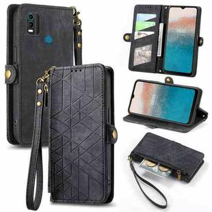 For Nokia C21 Plus Geometric Zipper Wallet Side Buckle Leather Phone Case(Black)