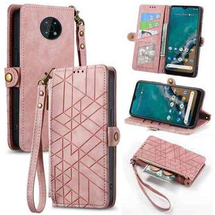 For Nokia G50 5G Geometric Zipper Wallet Side Buckle Leather Phone Case(Pink)