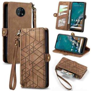 For Nokia G50 5G Geometric Zipper Wallet Side Buckle Leather Phone Case(Brown)