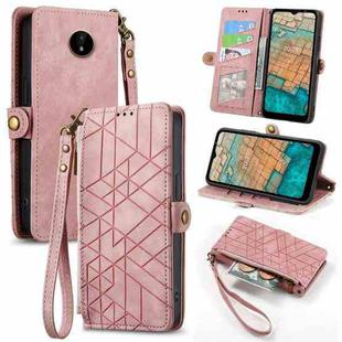 For Nokia C20 Geometric Zipper Wallet Side Buckle Leather Phone Case(Pink)