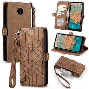 For Nokia C20 Geometric Zipper Wallet Side Buckle Leather Phone Case(Brown)
