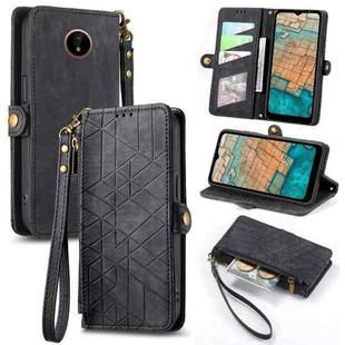 For Nokia C20 Geometric Zipper Wallet Side Buckle Leather Phone Case(Black)