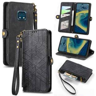 For Nokia XR20 Geometric Zipper Wallet Side Buckle Leather Phone Case(Black)