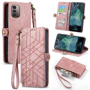 For Nokia G11/G21 Geometric Zipper Wallet Side Buckle Leather Phone Case(Pink)