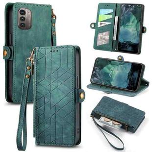 For Nokia G11/G21 Geometric Zipper Wallet Side Buckle Leather Phone Case(Green)