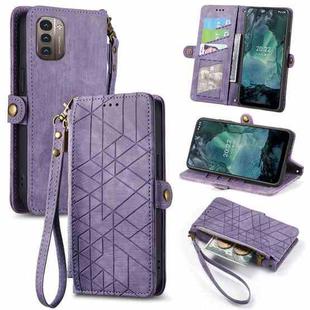 For Nokia G11/G21 Geometric Zipper Wallet Side Buckle Leather Phone Case(Purple)