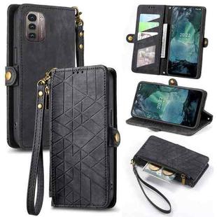 For Nokia G11/G21 Geometric Zipper Wallet Side Buckle Leather Phone Case(Black)