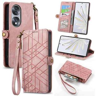 For Honor 70 Geometric Zipper Wallet Side Buckle Leather Phone Case(Pink)