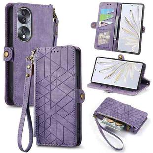 For Honor 70 Geometric Zipper Wallet Side Buckle Leather Phone Case(Purple)