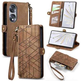 For Honor 70 Geometric Zipper Wallet Side Buckle Leather Phone Case(Brown)