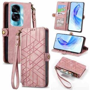 For Honor 90 Lite / X50i Geometric Zipper Wallet Side Buckle Leather Phone Case(Pink)