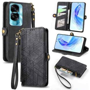 For Honor 90 Lite / X50i Geometric Zipper Wallet Side Buckle Leather Phone Case(Black)