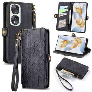 For Honor 90 Geometric Zipper Wallet Side Buckle Leather Phone Case(Black)