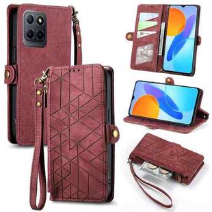 For Honor X8 5G Geometric Zipper Wallet Side Buckle Leather Phone Case(Red)