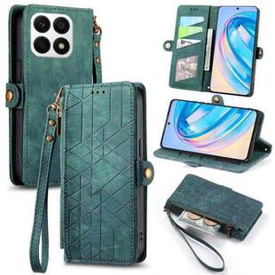 For Honor X8A Geometric Zipper Wallet Side Buckle Leather Phone Case(Green)