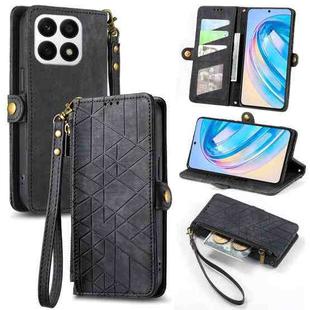 For Honor X8A Geometric Zipper Wallet Side Buckle Leather Phone Case(Black)