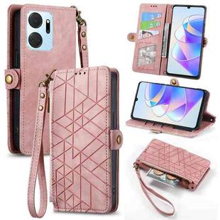 For Honor X7A Geometric Zipper Wallet Side Buckle Leather Phone Case(Pink)