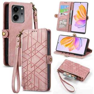 For Honor 80 SE Geometric Zipper Wallet Side Buckle Leather Phone Case(Pink)