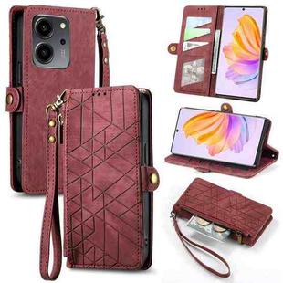 For Honor 80 SE Geometric Zipper Wallet Side Buckle Leather Phone Case(Red)