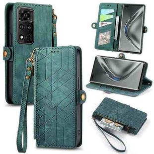 For Honor V40 Geometric Zipper Wallet Side Buckle Leather Phone Case(Green)