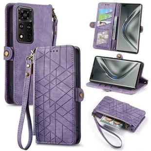 For Honor V40 Geometric Zipper Wallet Side Buckle Leather Phone Case(Purple)